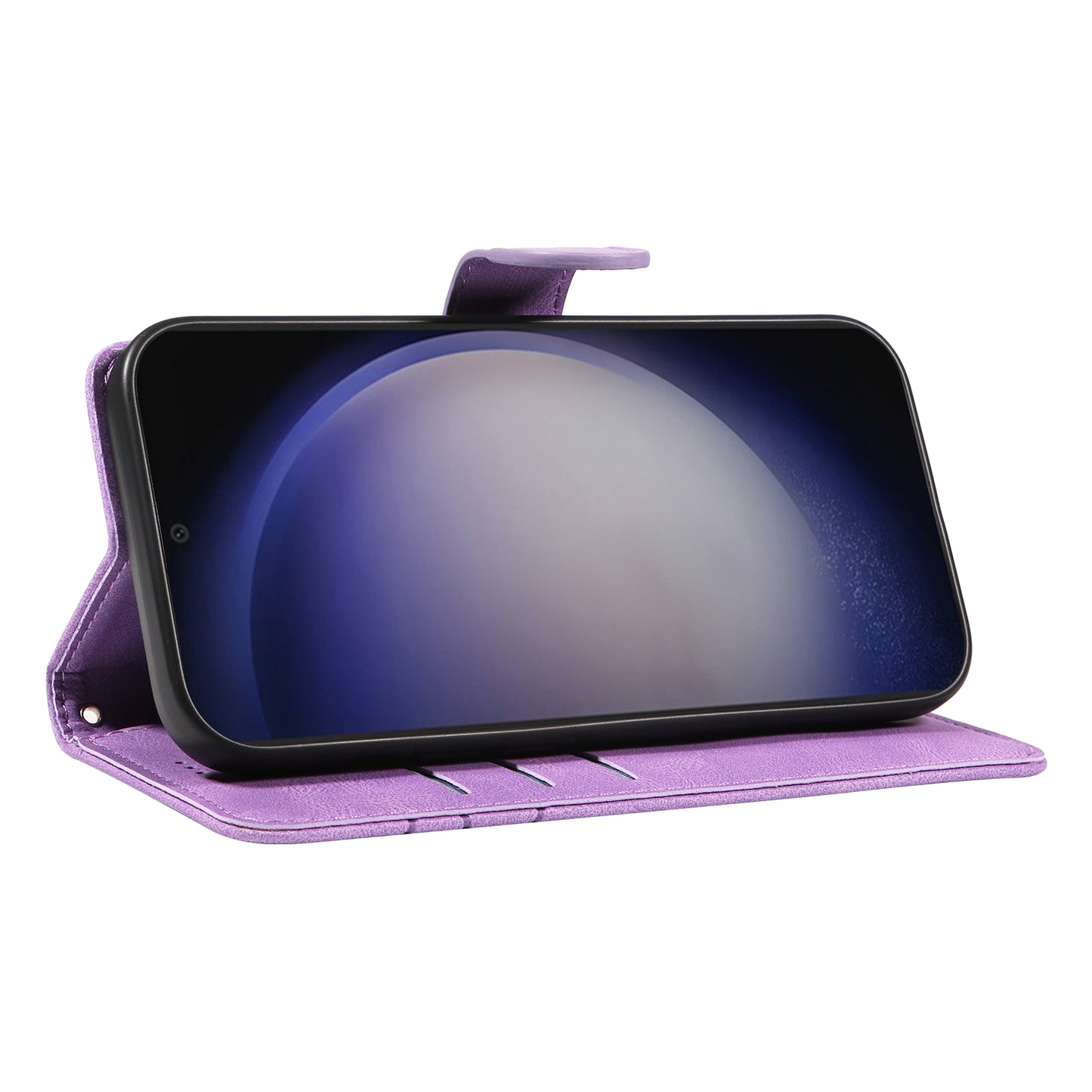 For Samsung Galaxy S24+ Case Imprinted Line Leather Phone Cover with Wallet - Light Purple