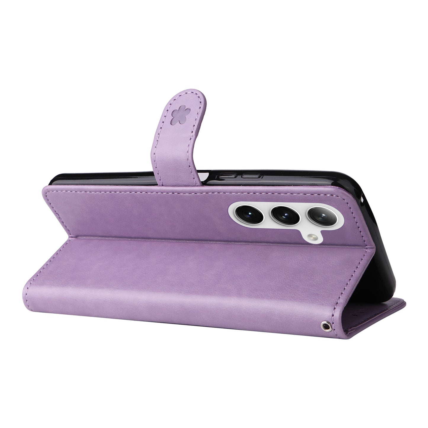 KT Imprinting Flower Series-4 For Samsung Galaxy S24+ Case Cat Imprinted Wallet Phone Cover - Purple