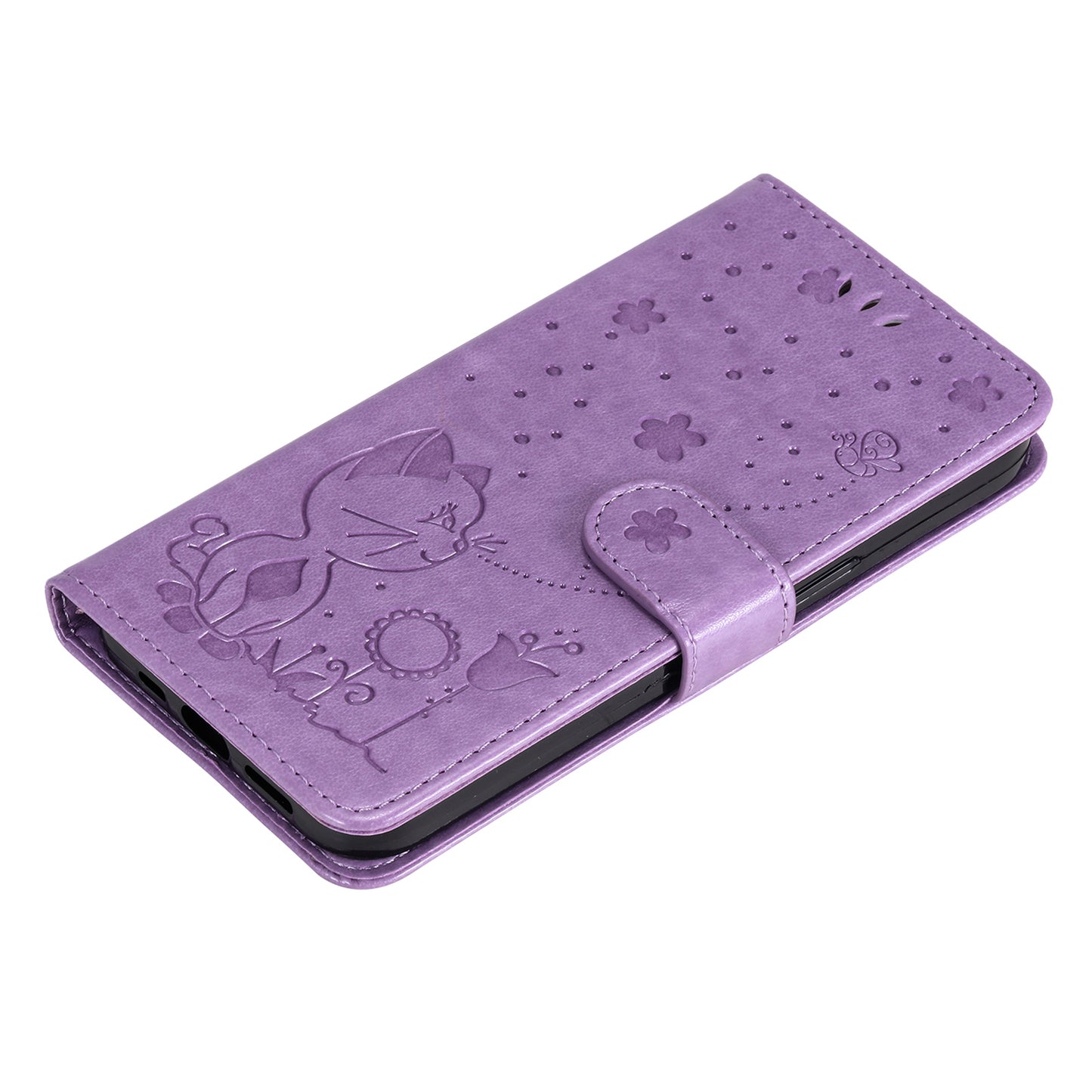 KT Imprinting Flower Series-4 For Samsung Galaxy S24+ Case Cat Imprinted Wallet Phone Cover - Purple