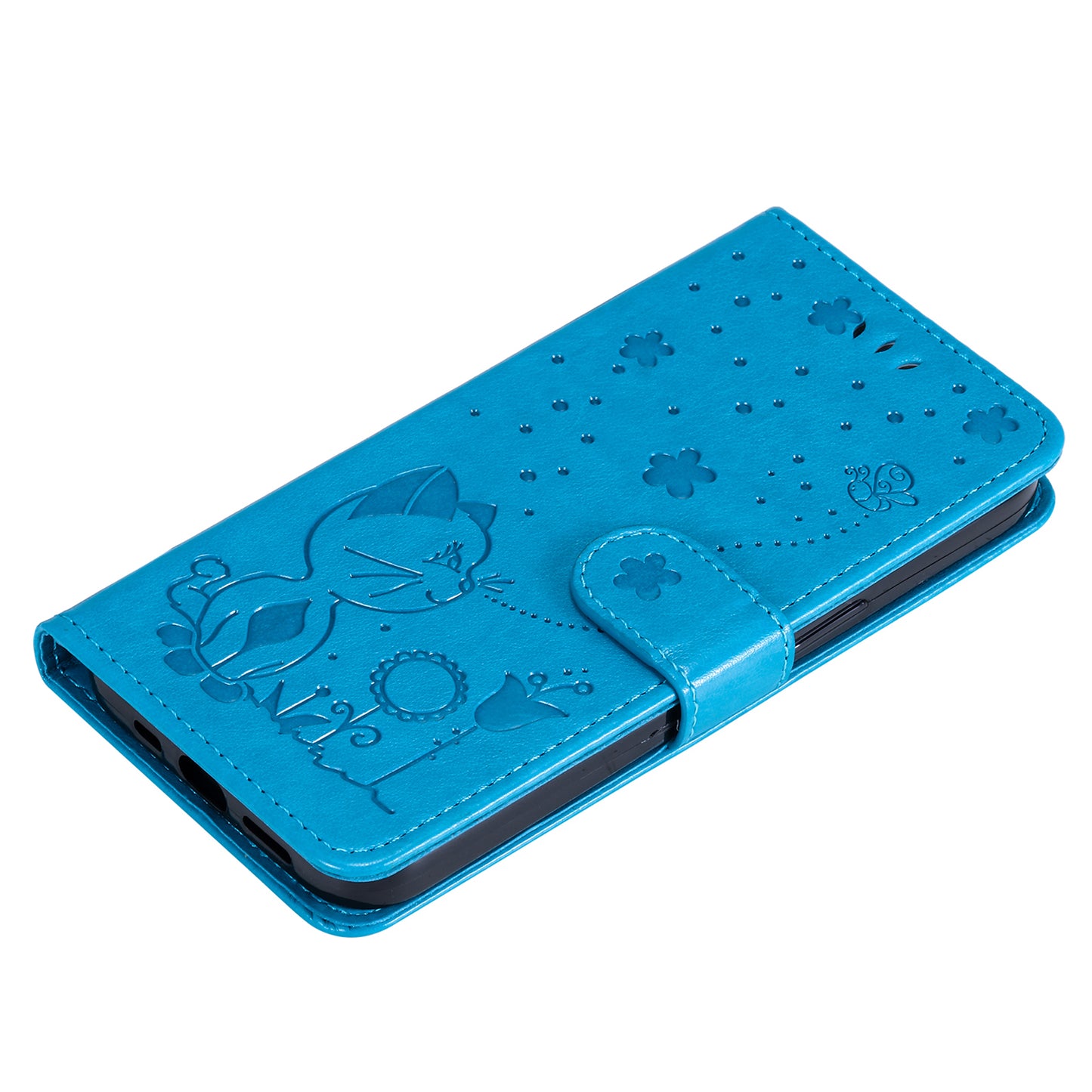 KT Imprinting Flower Series-4 For Samsung Galaxy S24+ Case Cat Imprinted Wallet Phone Cover - Blue