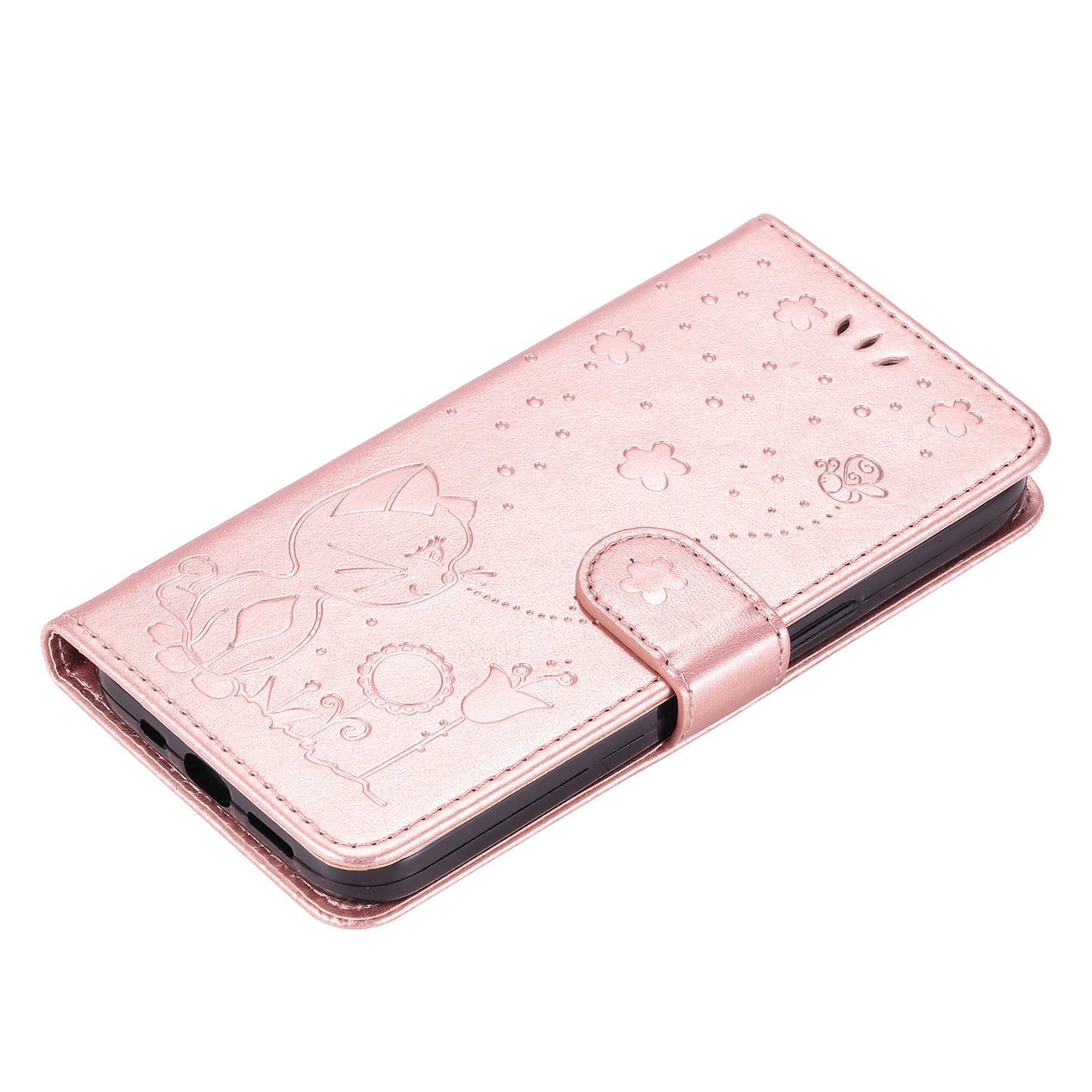 KT Imprinting Flower Series-4 For Samsung Galaxy S24+ Case Cat Imprinted Wallet Phone Cover - Rose Gold
