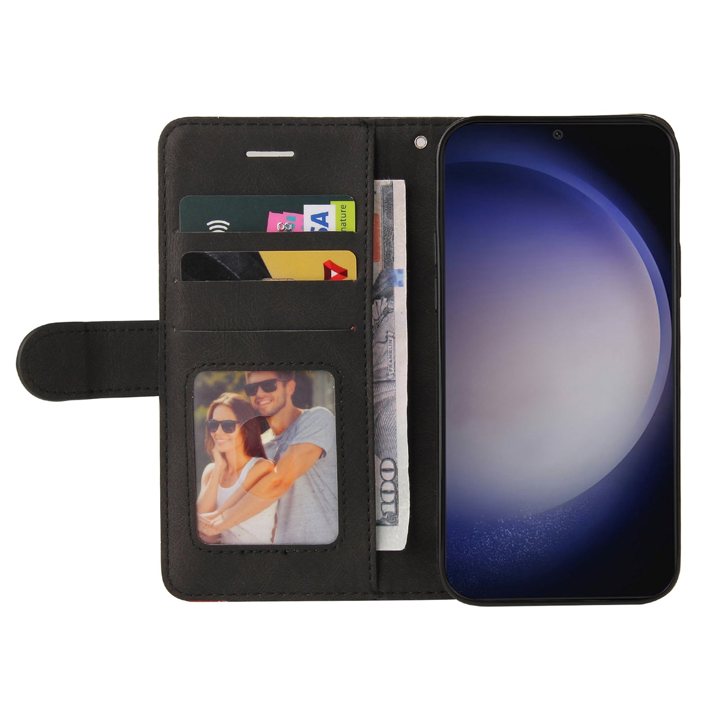 KT Leather Series-1 For Samsung Galaxy S24+ Phone Case Dual Color Spilicing Wallet Cover - Black