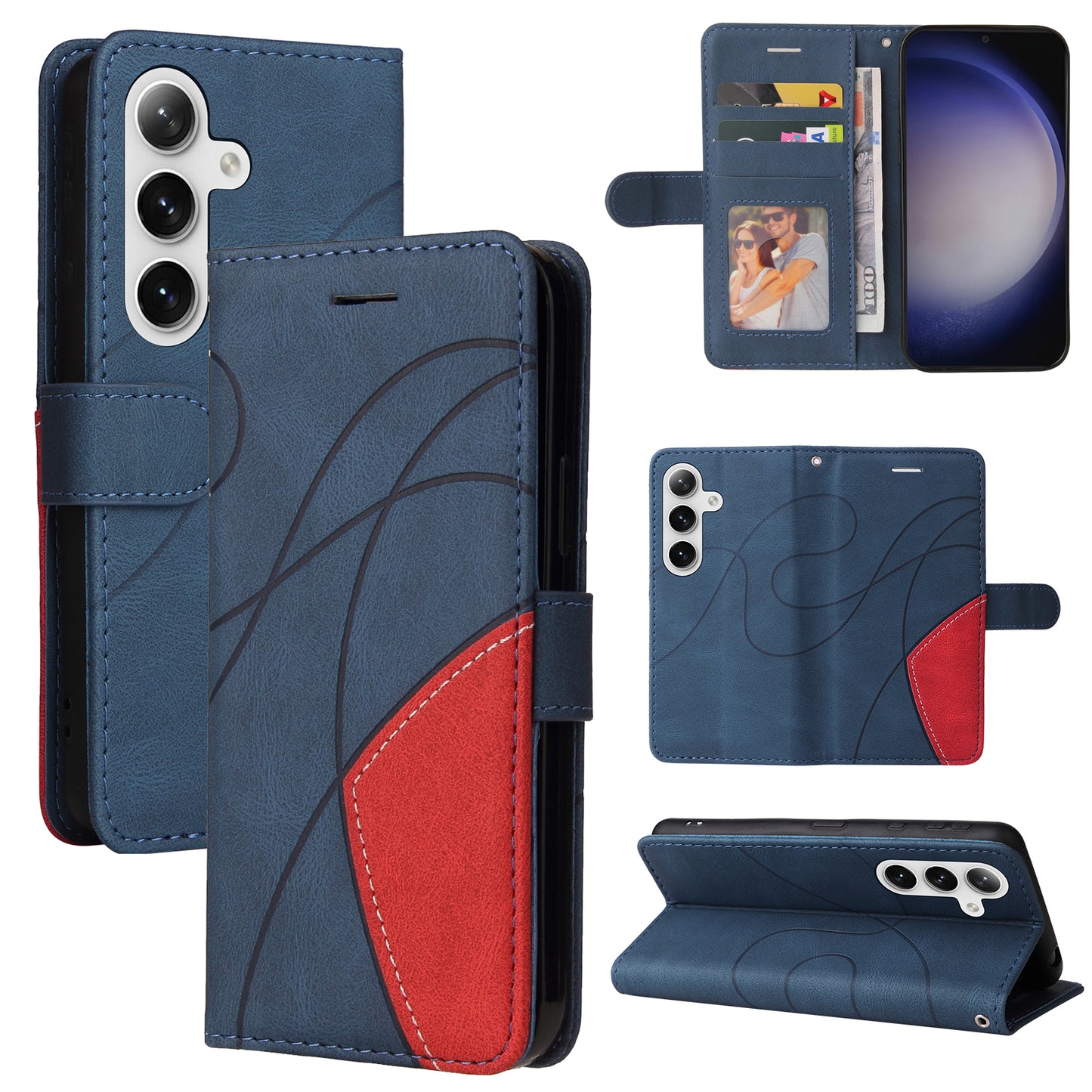 KT Leather Series-1 For Samsung Galaxy S24+ Phone Case Dual Color Spilicing Wallet Cover - Blue