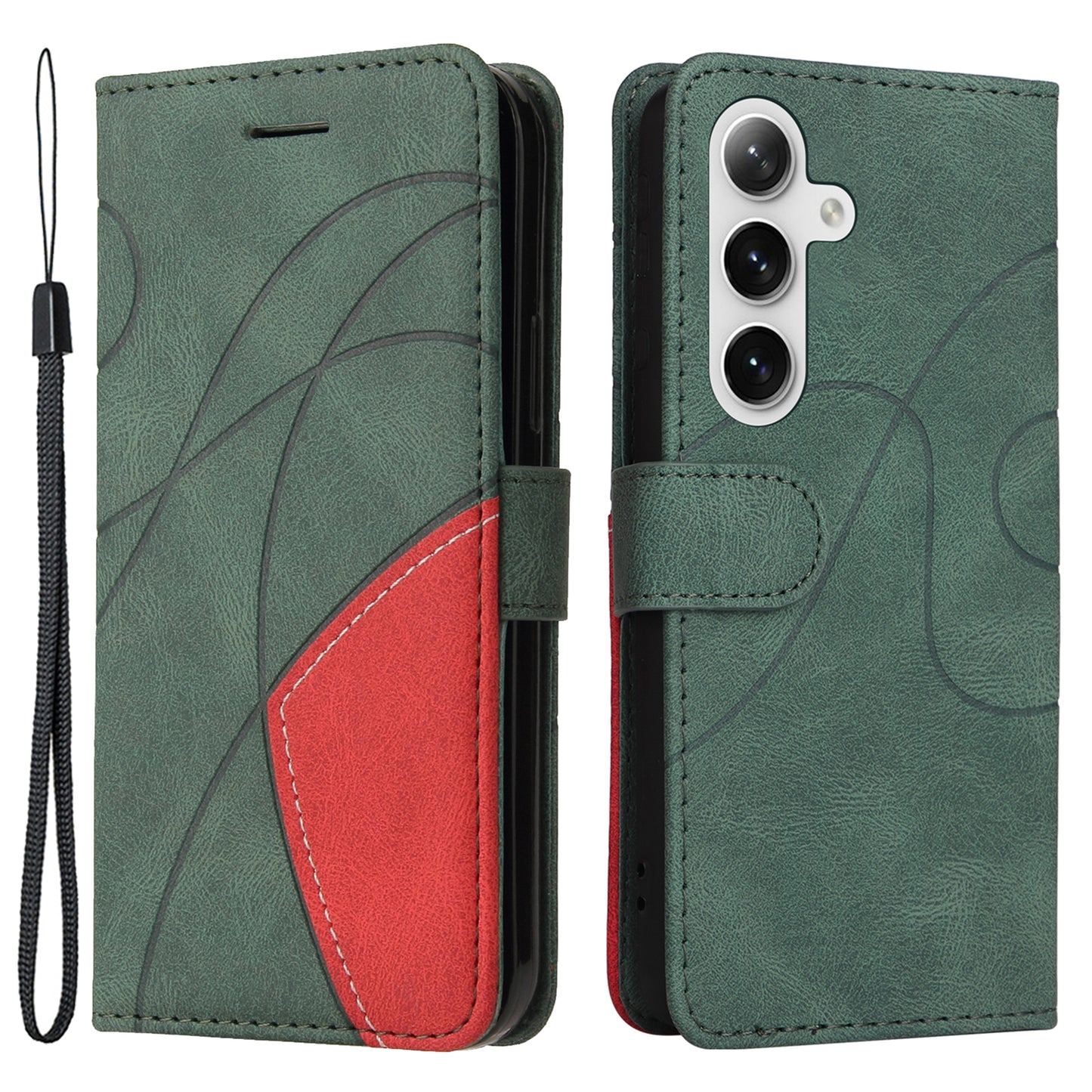 KT Leather Series-1 For Samsung Galaxy S24+ Phone Case Dual Color Spilicing Wallet Cover - Green