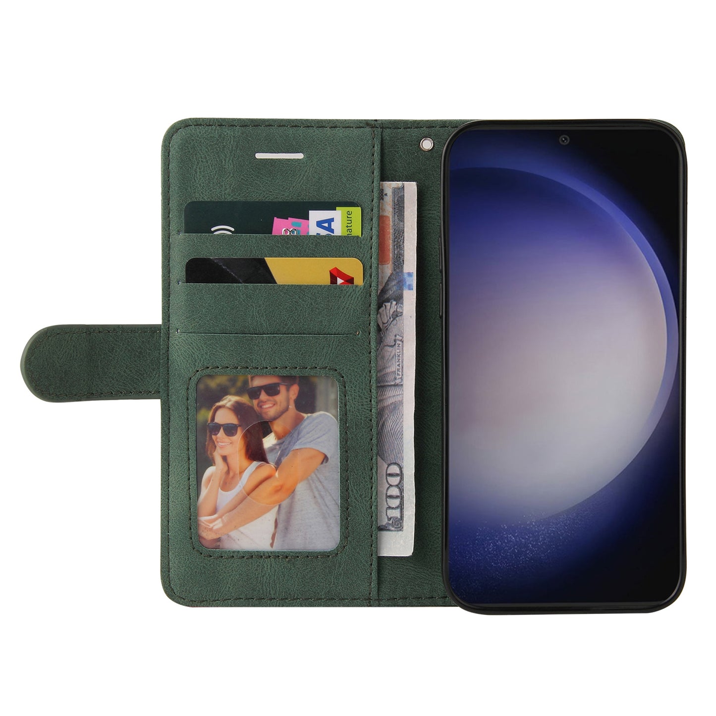 KT Leather Series-1 For Samsung Galaxy S24+ Phone Case Dual Color Spilicing Wallet Cover - Green