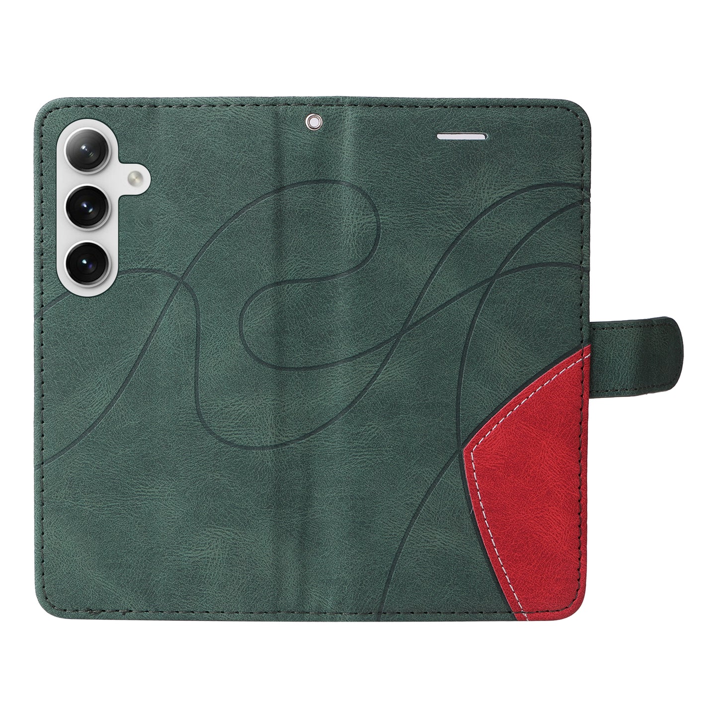 KT Leather Series-1 For Samsung Galaxy S24+ Phone Case Dual Color Spilicing Wallet Cover - Green