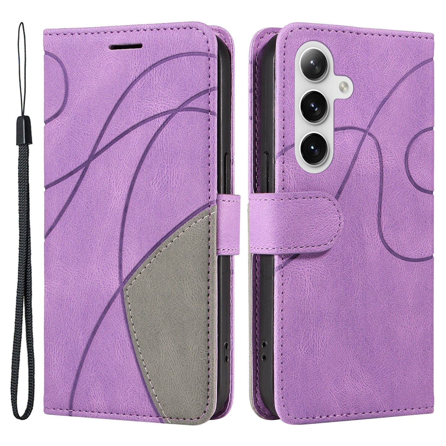 KT Leather Series-1 For Samsung Galaxy S24+ Phone Case Dual Color Spilicing Wallet Cover - Light Purple
