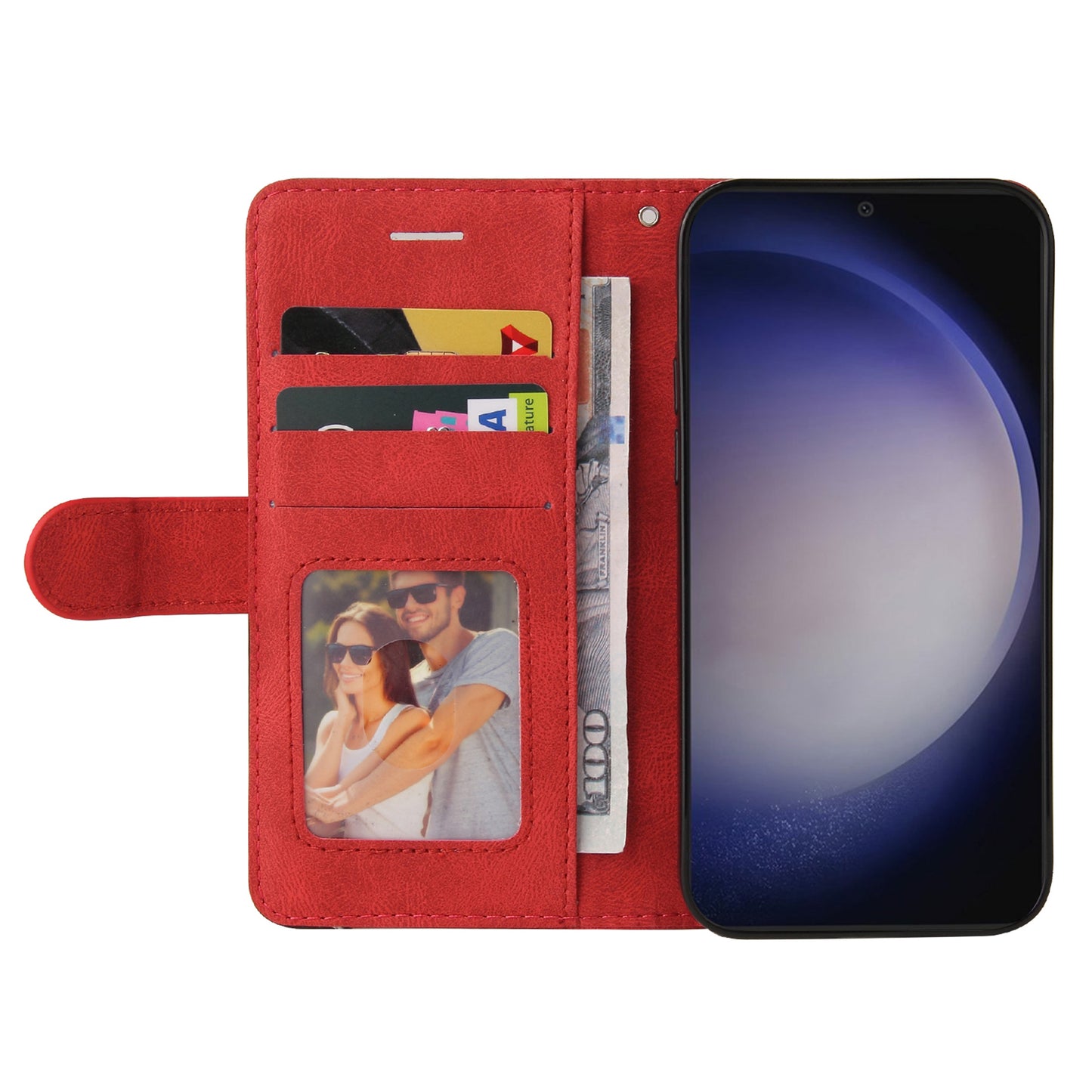 KT Leather Series-1 For Samsung Galaxy S24+ Phone Case Dual Color Spilicing Wallet Cover - Red