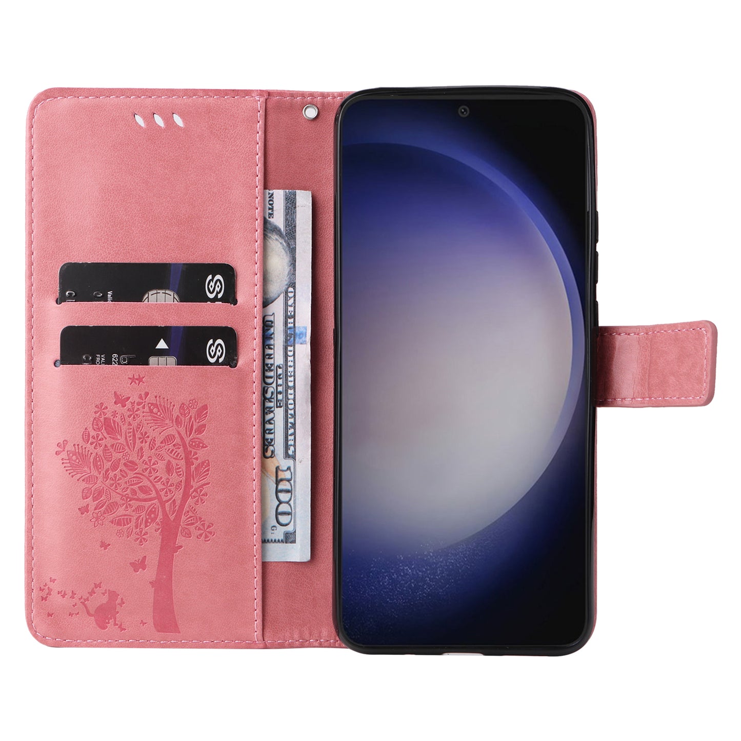 KT Imprinting Flower Series-3 for Samsung Galaxy S24+ Case Imprinted Cat Tree Wallet Phone Cover - Pink