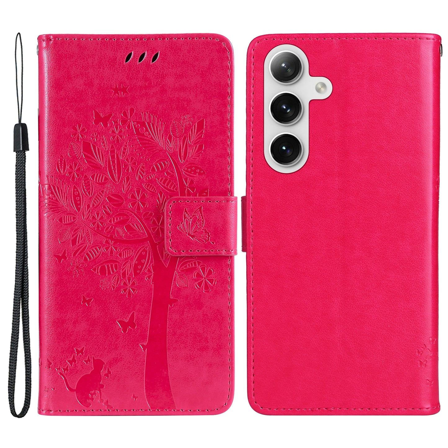 KT Imprinting Flower Series-3 for Samsung Galaxy S24+ Case Imprinted Cat Tree Wallet Phone Cover - Rose