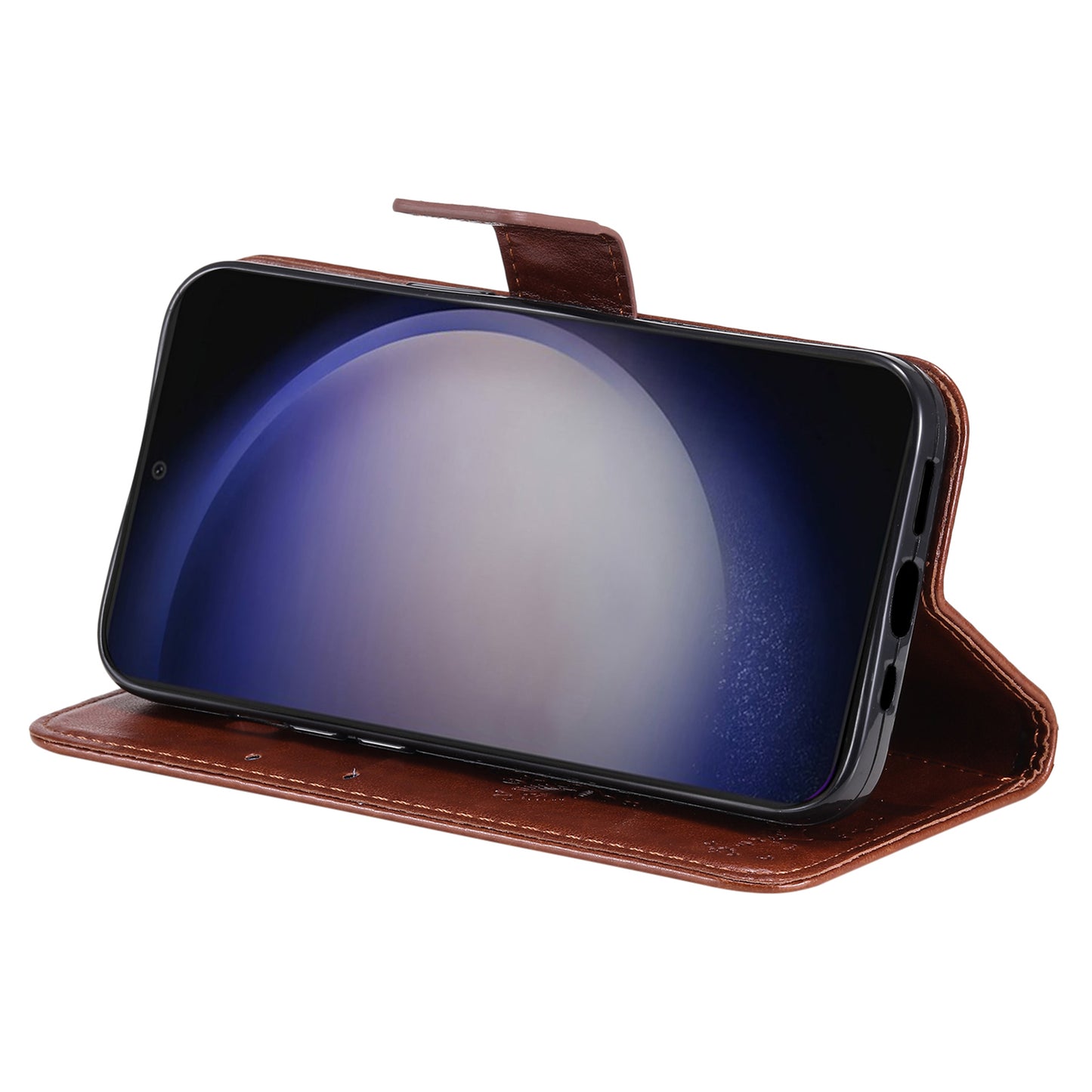 KT Imprinting Flower Series-3 for Samsung Galaxy S24+ Case Imprinted Cat Tree Wallet Phone Cover - Coffee