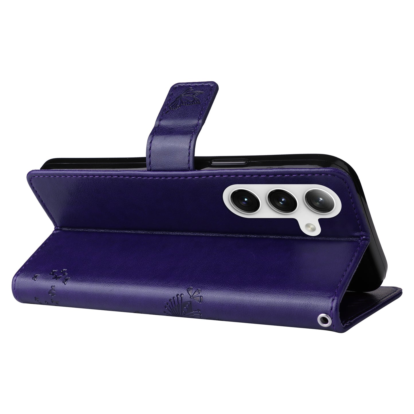 KT Imprinting Flower Series-3 for Samsung Galaxy S24+ Case Imprinted Cat Tree Wallet Phone Cover - Purple