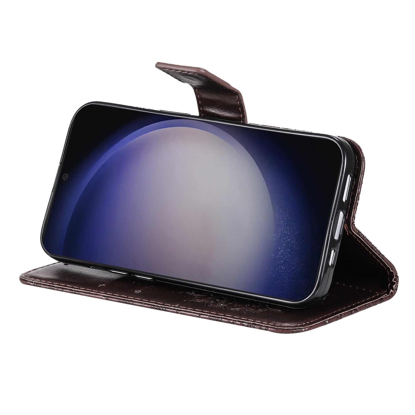 KT Imprinting Flower Series-1 For Samsung Galaxy S24 Case Leather Wallet Folio Phone Cover - Brown