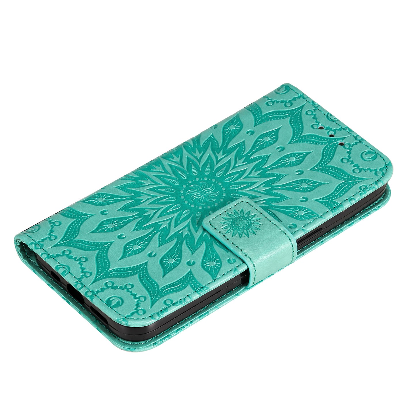 KT Imprinting Flower Series-1 For Samsung Galaxy S24 Case Leather Wallet Folio Phone Cover - Green