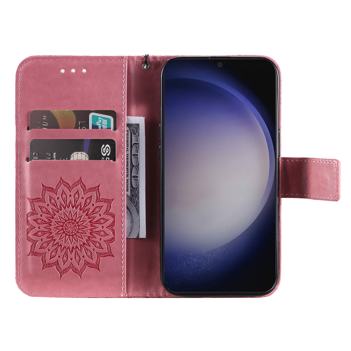 KT Imprinting Flower Series-1 For Samsung Galaxy S24 Case Leather Wallet Folio Phone Cover - Pink