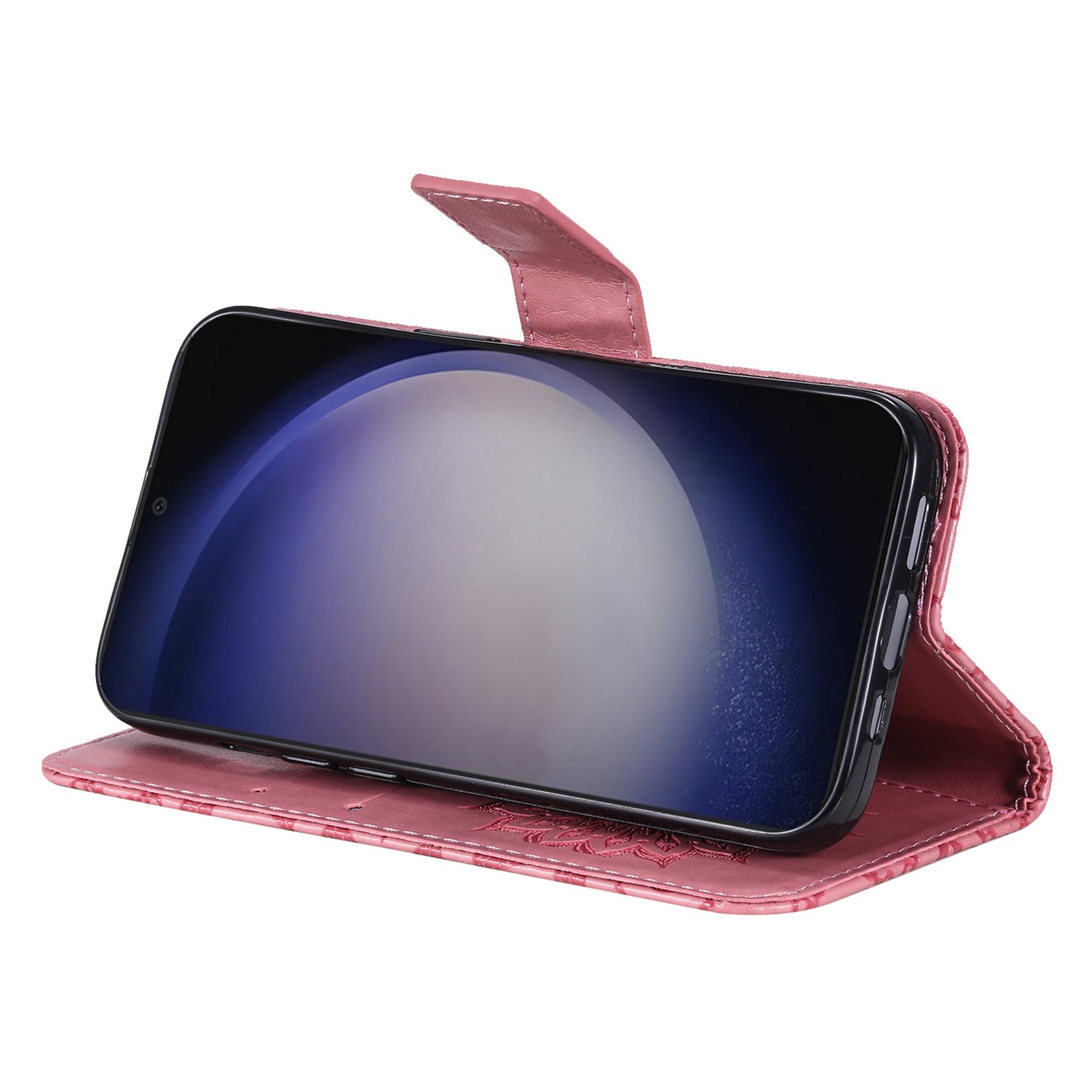 KT Imprinting Flower Series-1 For Samsung Galaxy S24 Case Leather Wallet Folio Phone Cover - Pink