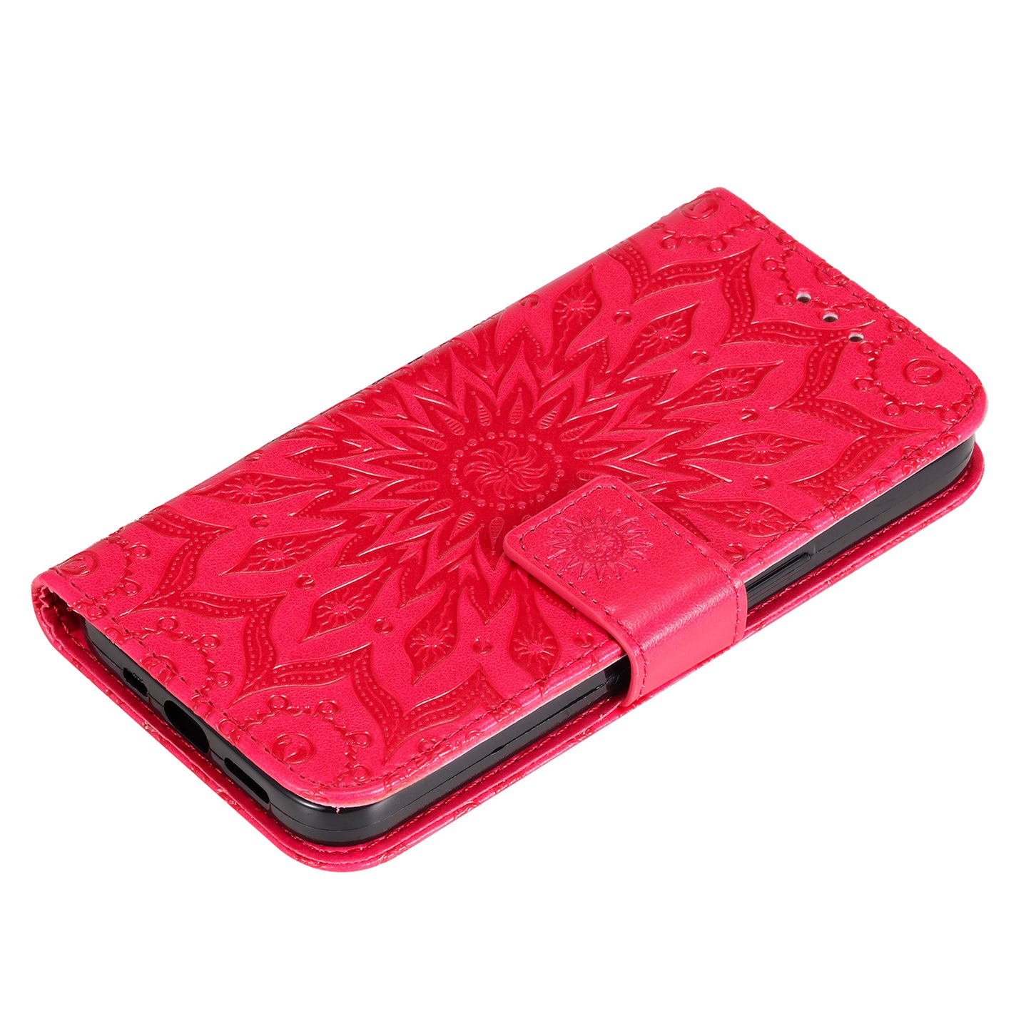 KT Imprinting Flower Series-1 For Samsung Galaxy S24 Case Leather Wallet Folio Phone Cover - Red