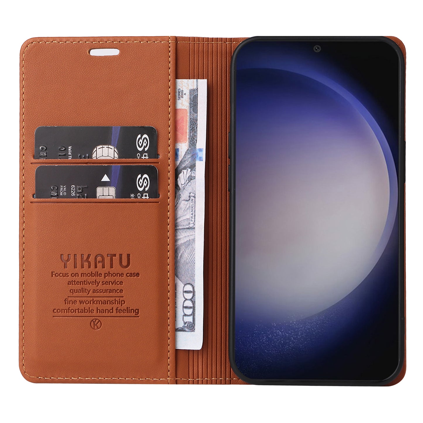 YIKATU YK-001 for Samsung Galaxy S24 Case PU Leather Magnetic Wallet Phone Cover - Brown