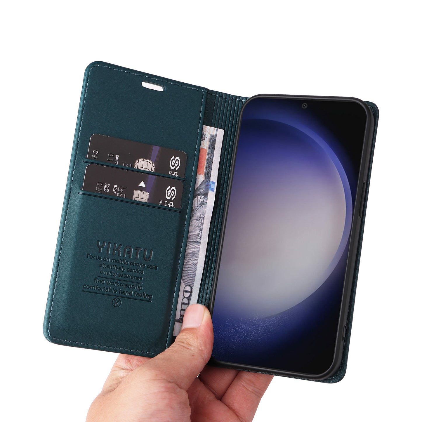 YIKATU YK-001 for Samsung Galaxy S24 Case PU Leather Magnetic Wallet Phone Cover - Green