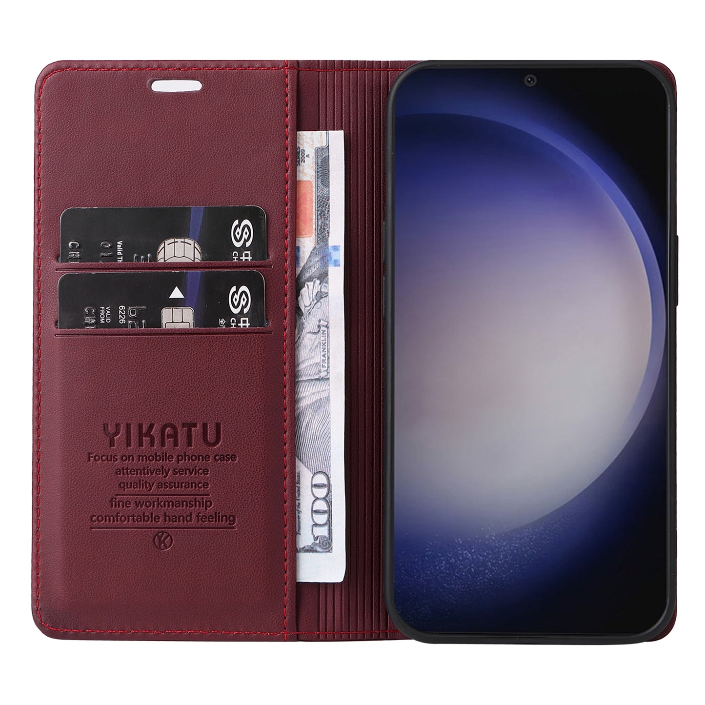 YIKATU YK-001 for Samsung Galaxy S24 Case PU Leather Magnetic Wallet Phone Cover - Wine Red