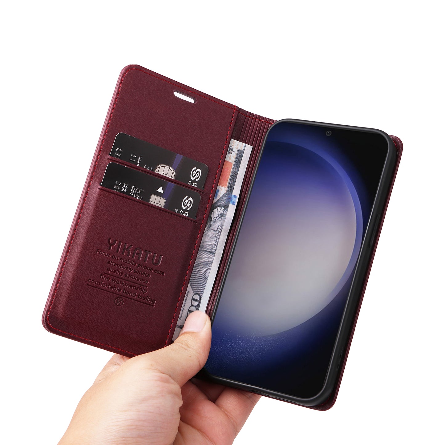 YIKATU YK-001 for Samsung Galaxy S24 Case PU Leather Magnetic Wallet Phone Cover - Wine Red