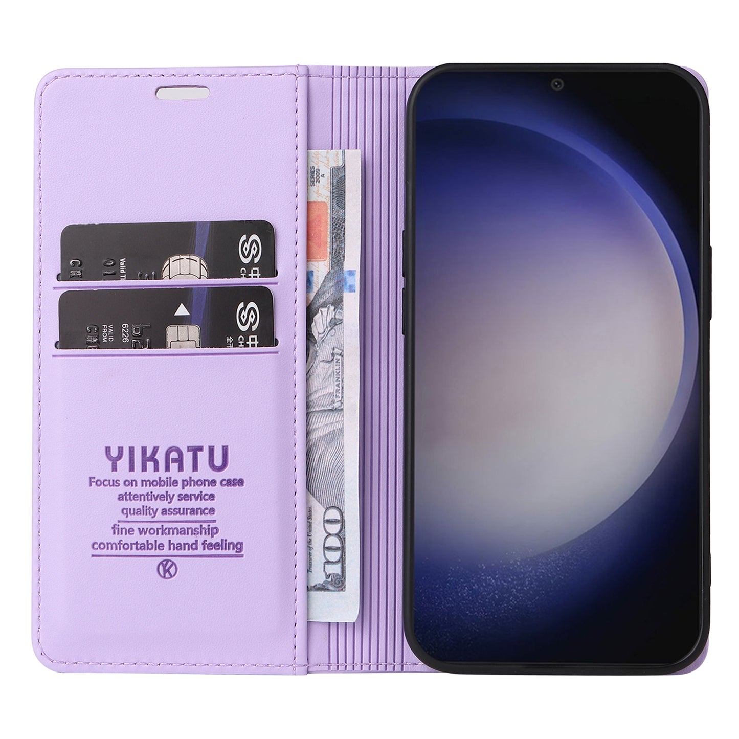 YIKATU YK-001 for Samsung Galaxy S24 Case PU Leather Magnetic Wallet Phone Cover - Light Purple