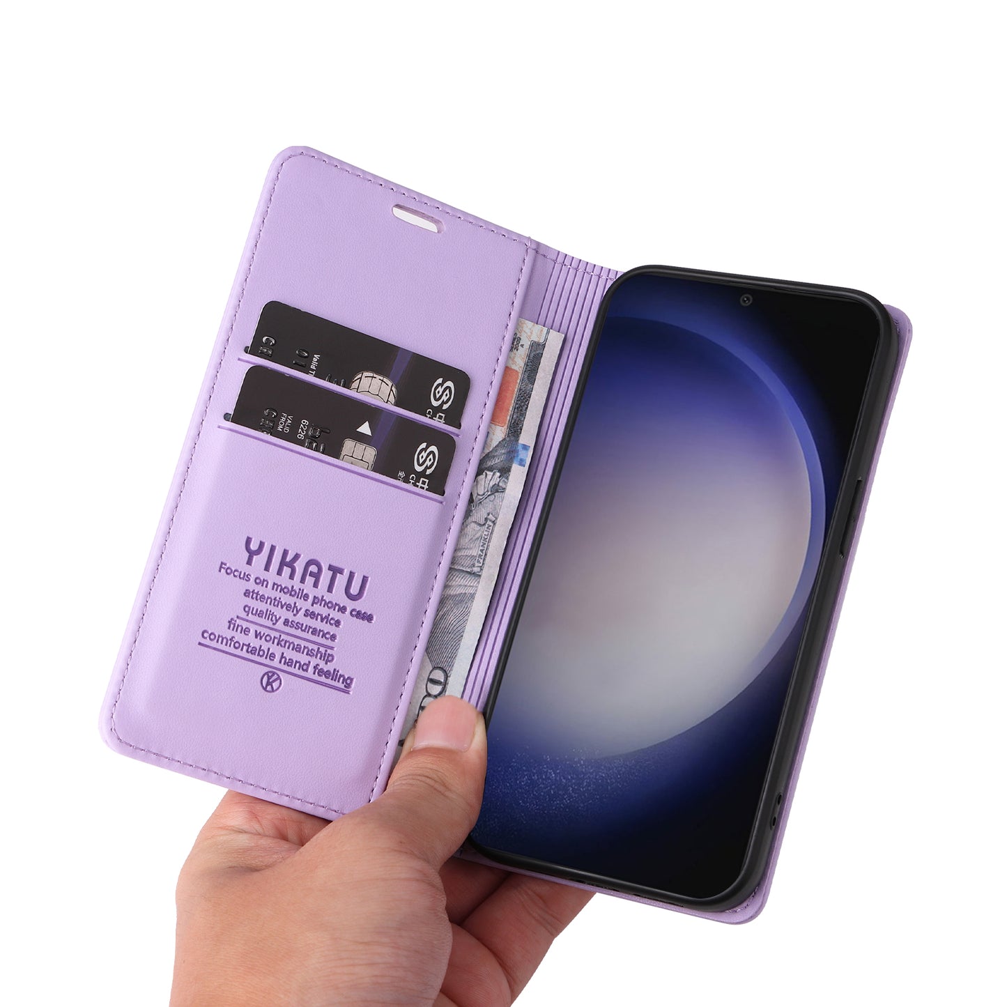 YIKATU YK-001 for Samsung Galaxy S24 Case PU Leather Magnetic Wallet Phone Cover - Light Purple