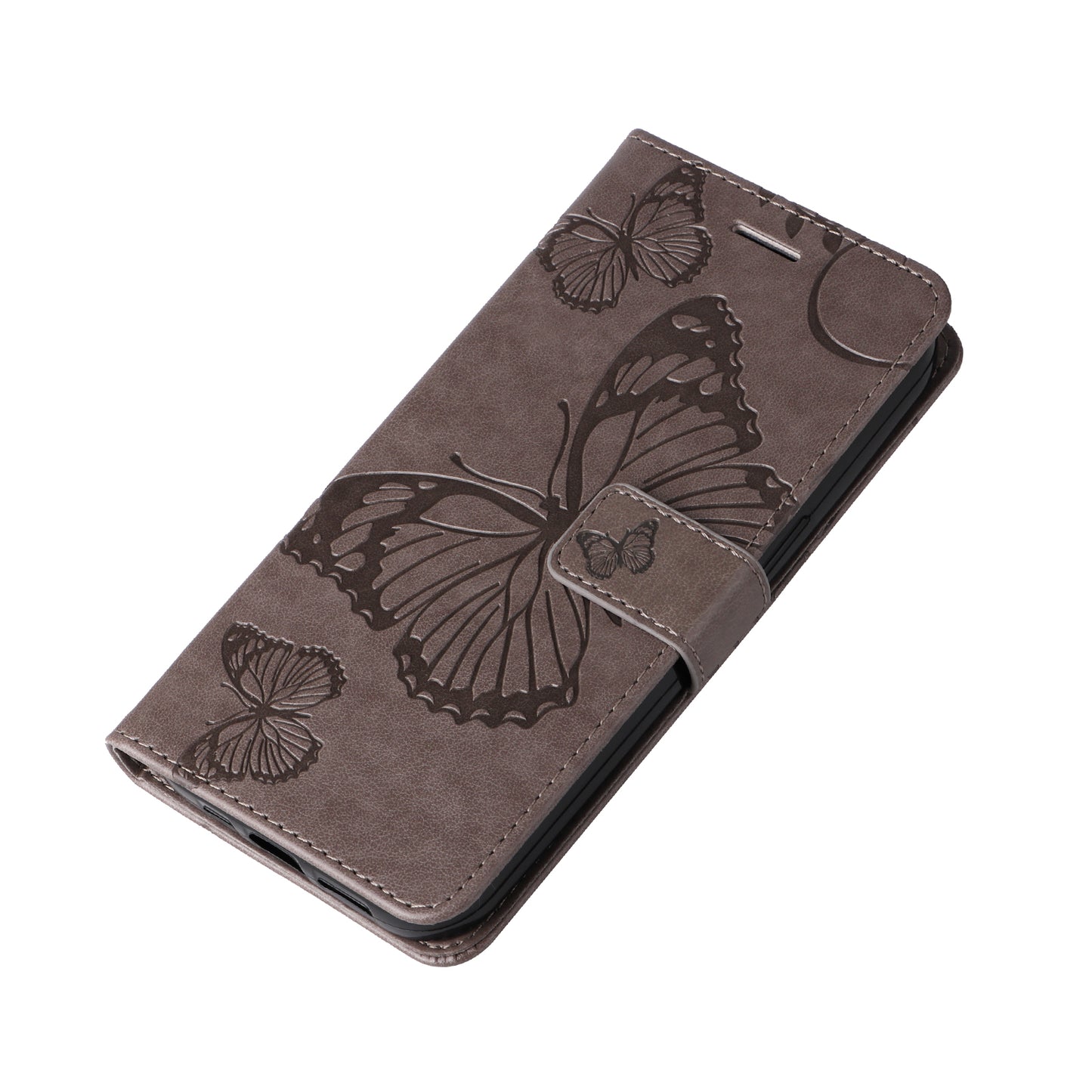 KT Imprinting Flower Series-2 For Samsung Galaxy S24 Case Leather Butterfly Flip Phone Cover - Grey