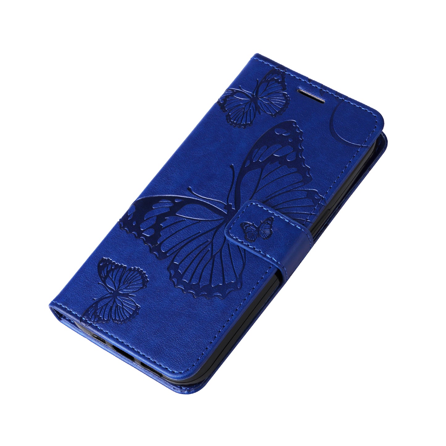KT Imprinting Flower Series-2 For Samsung Galaxy S24 Case Leather Butterfly Flip Phone Cover - Blue