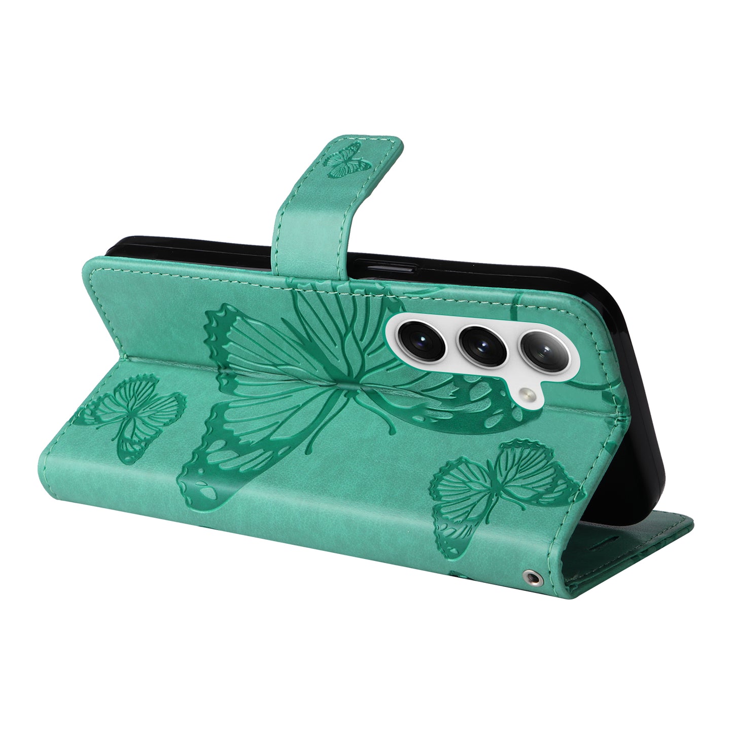 KT Imprinting Flower Series-2 For Samsung Galaxy S24 Case Leather Butterfly Flip Phone Cover - Green