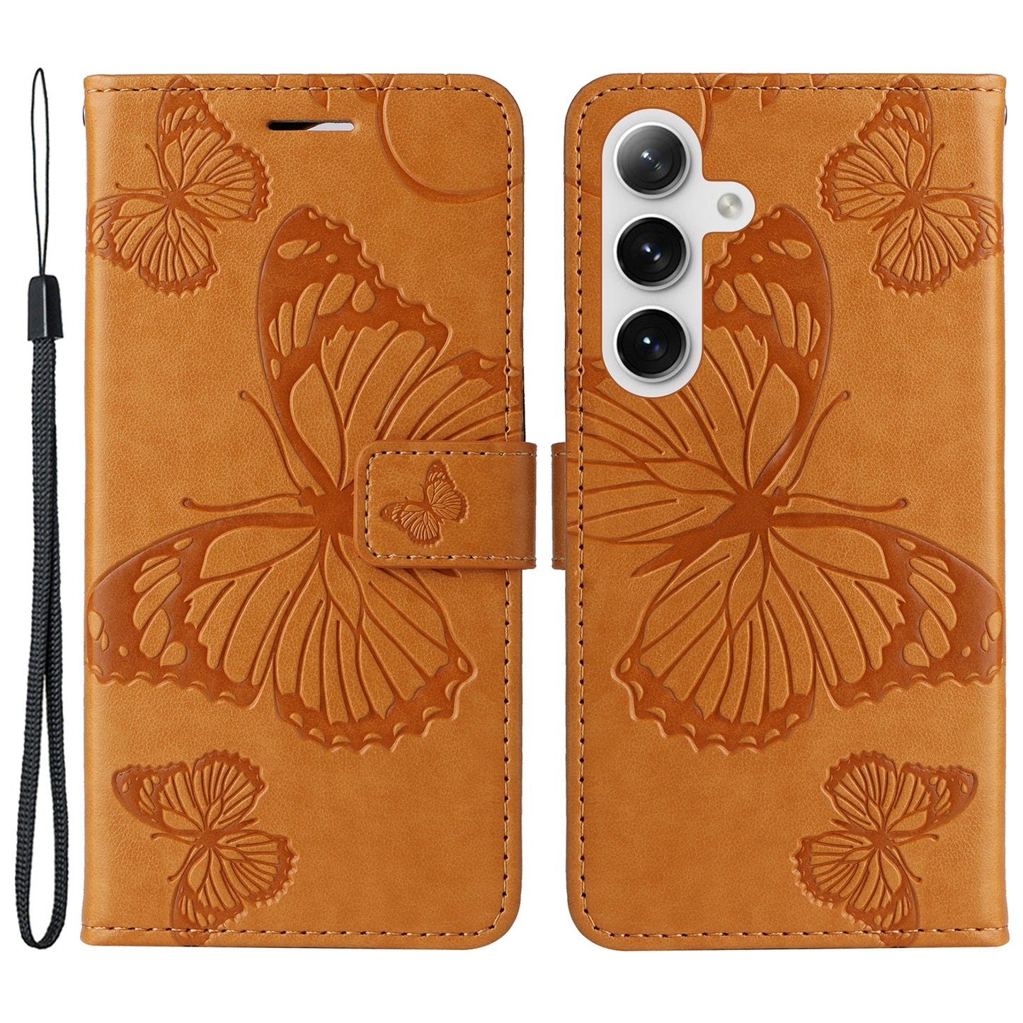 KT Imprinting Flower Series-2 For Samsung Galaxy S24 Case Leather Butterfly Flip Phone Cover - Yellow