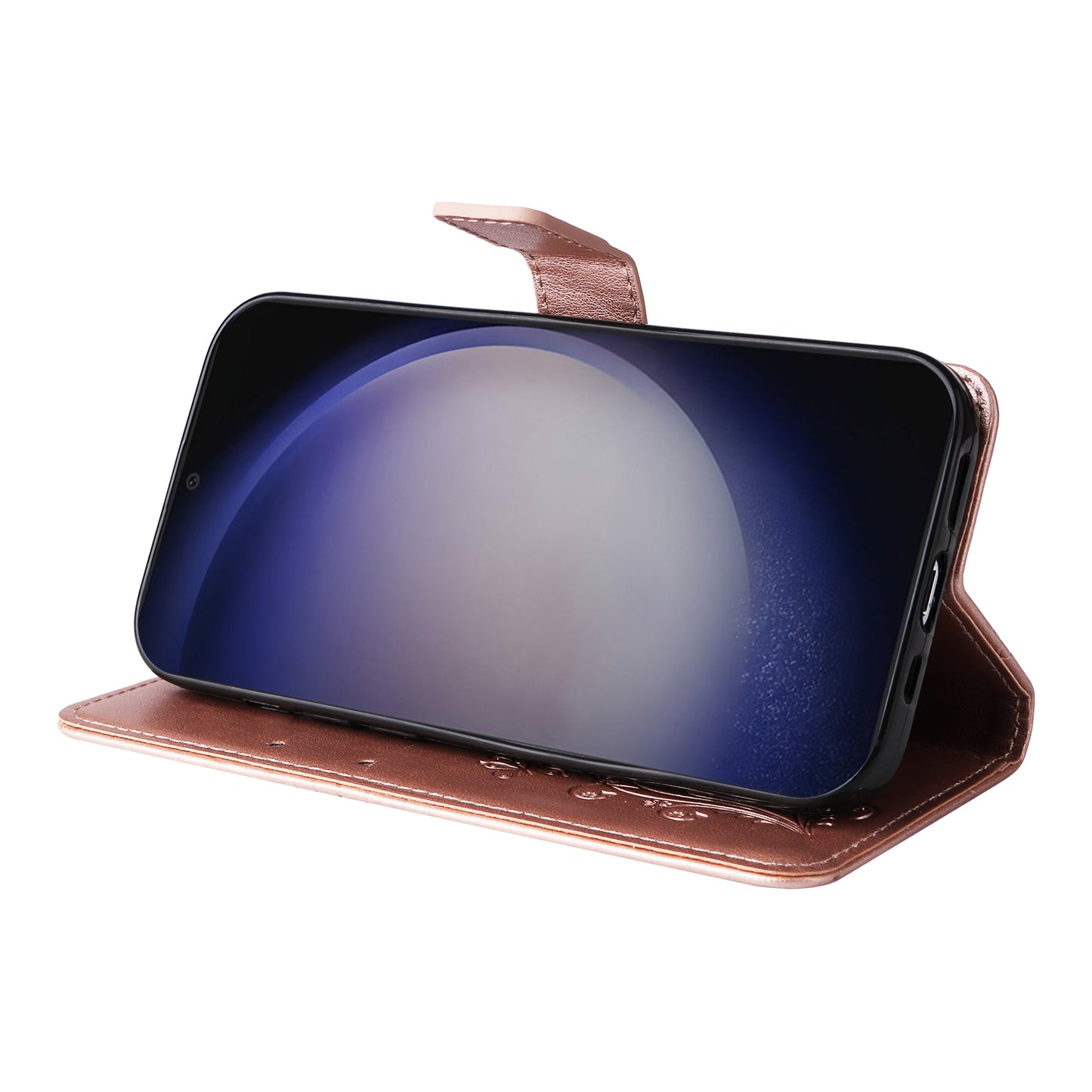 KT Imprinting Flower Series-2 For Samsung Galaxy S24 Case Leather Butterfly Flip Phone Cover - Rose Gold