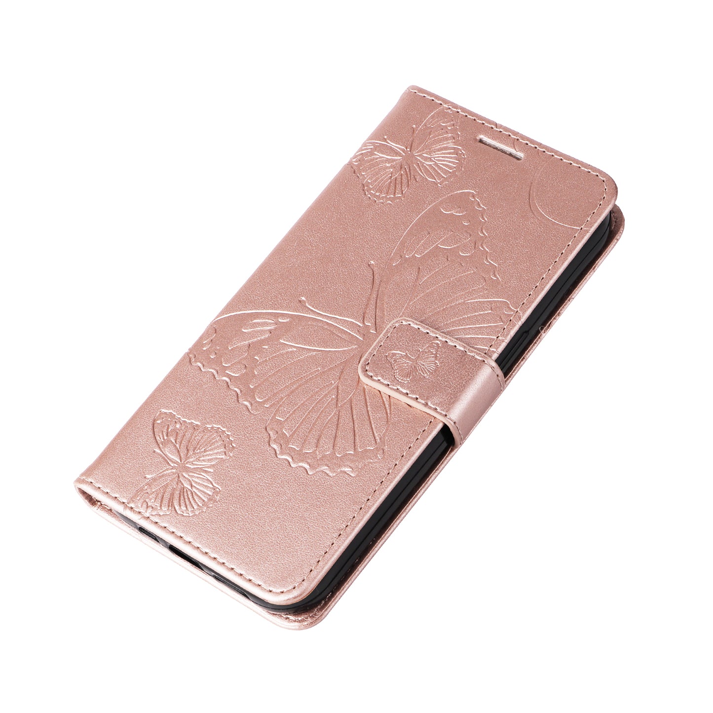 KT Imprinting Flower Series-2 For Samsung Galaxy S24 Case Leather Butterfly Flip Phone Cover - Rose Gold