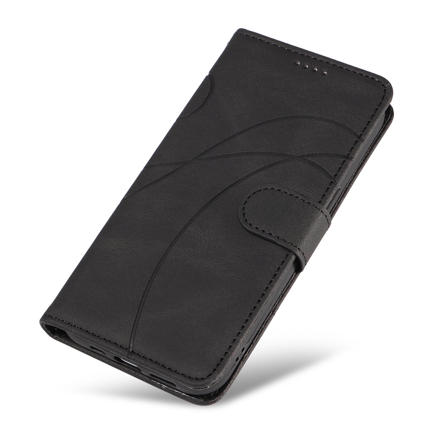 For Samsung Galaxy S24 Case PU Leather Imprinted Line Folio Phone Cover - Black