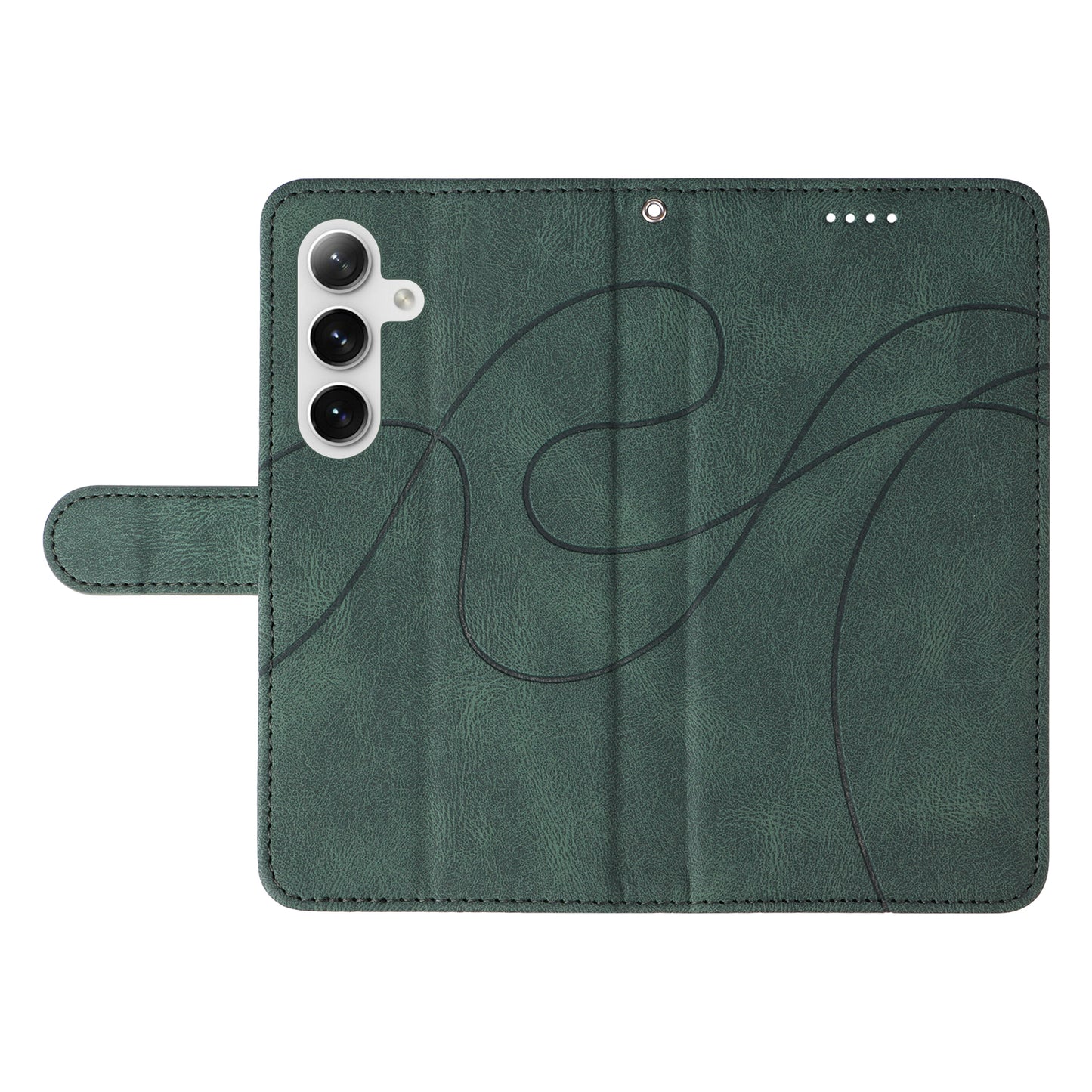 For Samsung Galaxy S24 Case PU Leather Imprinted Line Folio Phone Cover - Green