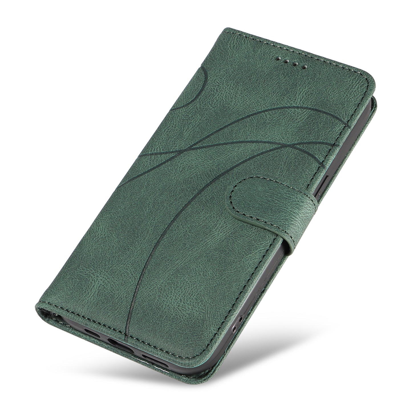 For Samsung Galaxy S24 Case PU Leather Imprinted Line Folio Phone Cover - Green