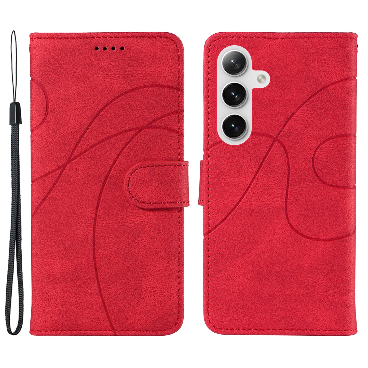 For Samsung Galaxy S24 Case PU Leather Imprinted Line Folio Phone Cover - Red