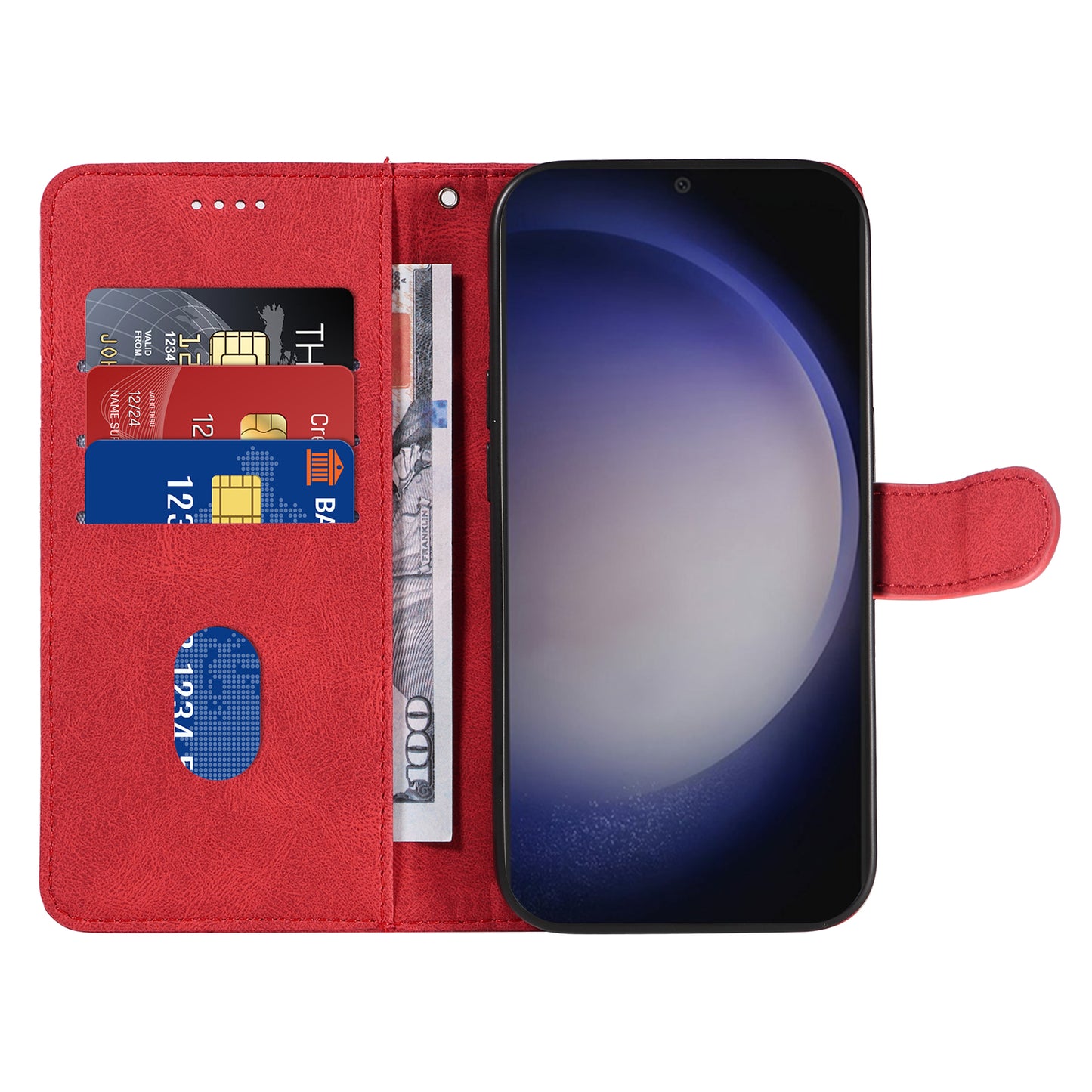 For Samsung Galaxy S24 Case PU Leather Imprinted Line Folio Phone Cover - Red