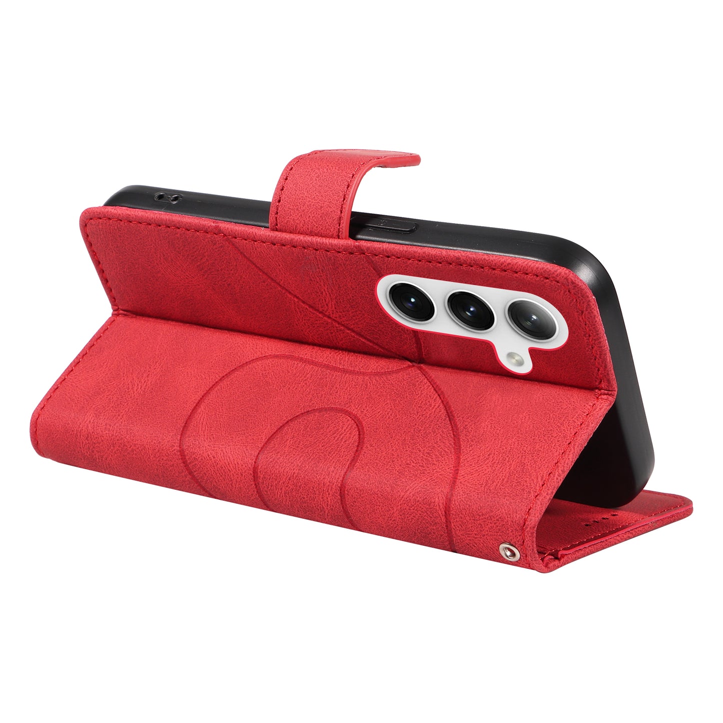 For Samsung Galaxy S24 Case PU Leather Imprinted Line Folio Phone Cover - Red