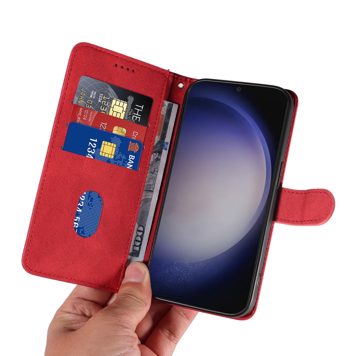 For Samsung Galaxy S24 Case PU Leather Imprinted Line Folio Phone Cover - Red