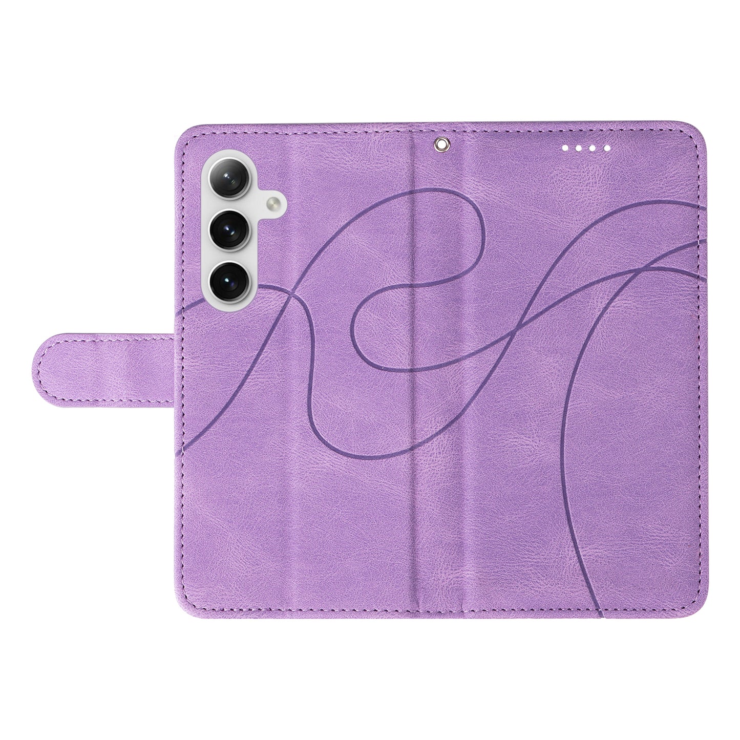 For Samsung Galaxy S24 Case PU Leather Imprinted Line Folio Phone Cover - Light Purple
