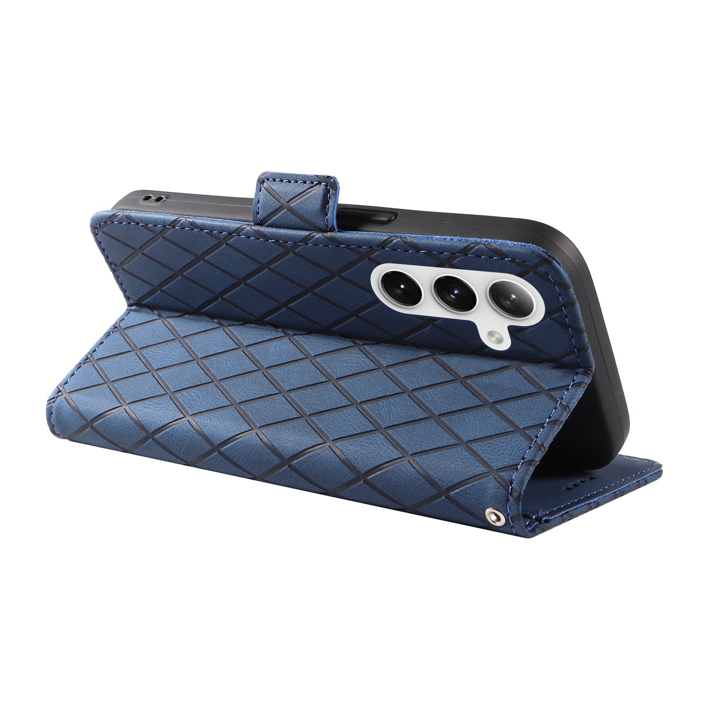 For Samsung Galaxy S24 Case Rhombus Imprinted Leather Protective Flip Phone Cover - Blue