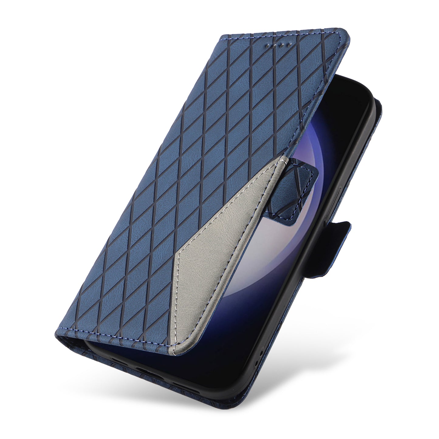 For Samsung Galaxy S24 Case Rhombus Imprinted Leather Protective Flip Phone Cover - Blue