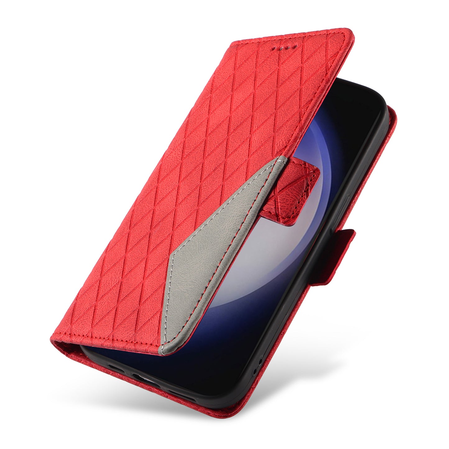 For Samsung Galaxy S24 Case Rhombus Imprinted Leather Protective Flip Phone Cover - Red