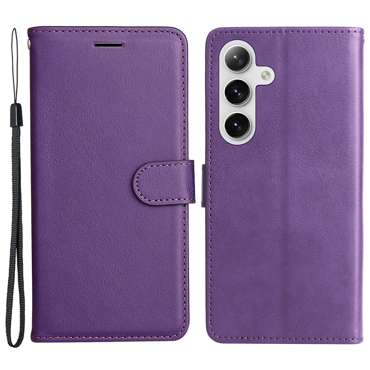 KT Leather Series-2 For Samsung Galaxy S24 Case Flip Solid Color Leather Phone Cover - Purple