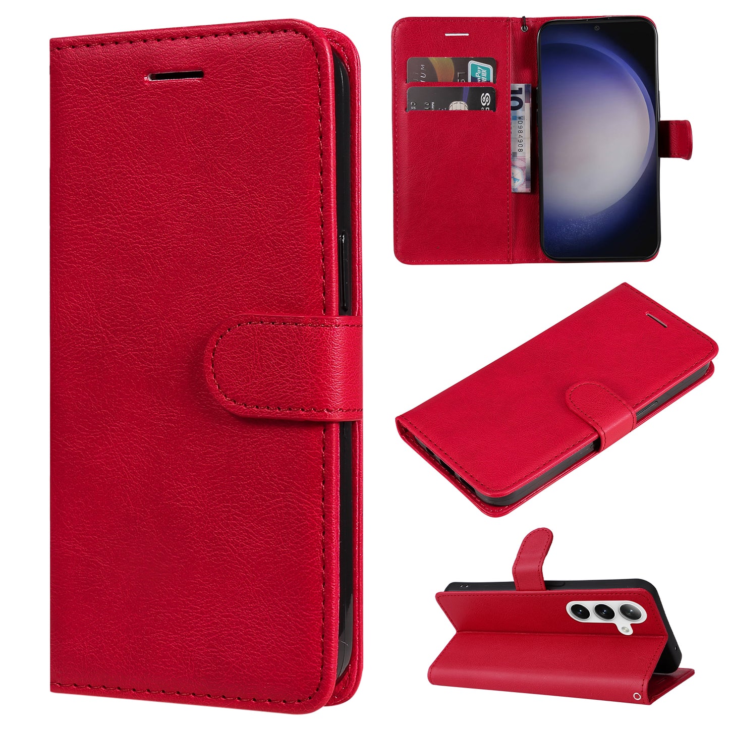 KT Leather Series-2 For Samsung Galaxy S24 Case Flip Solid Color Leather Phone Cover - Red