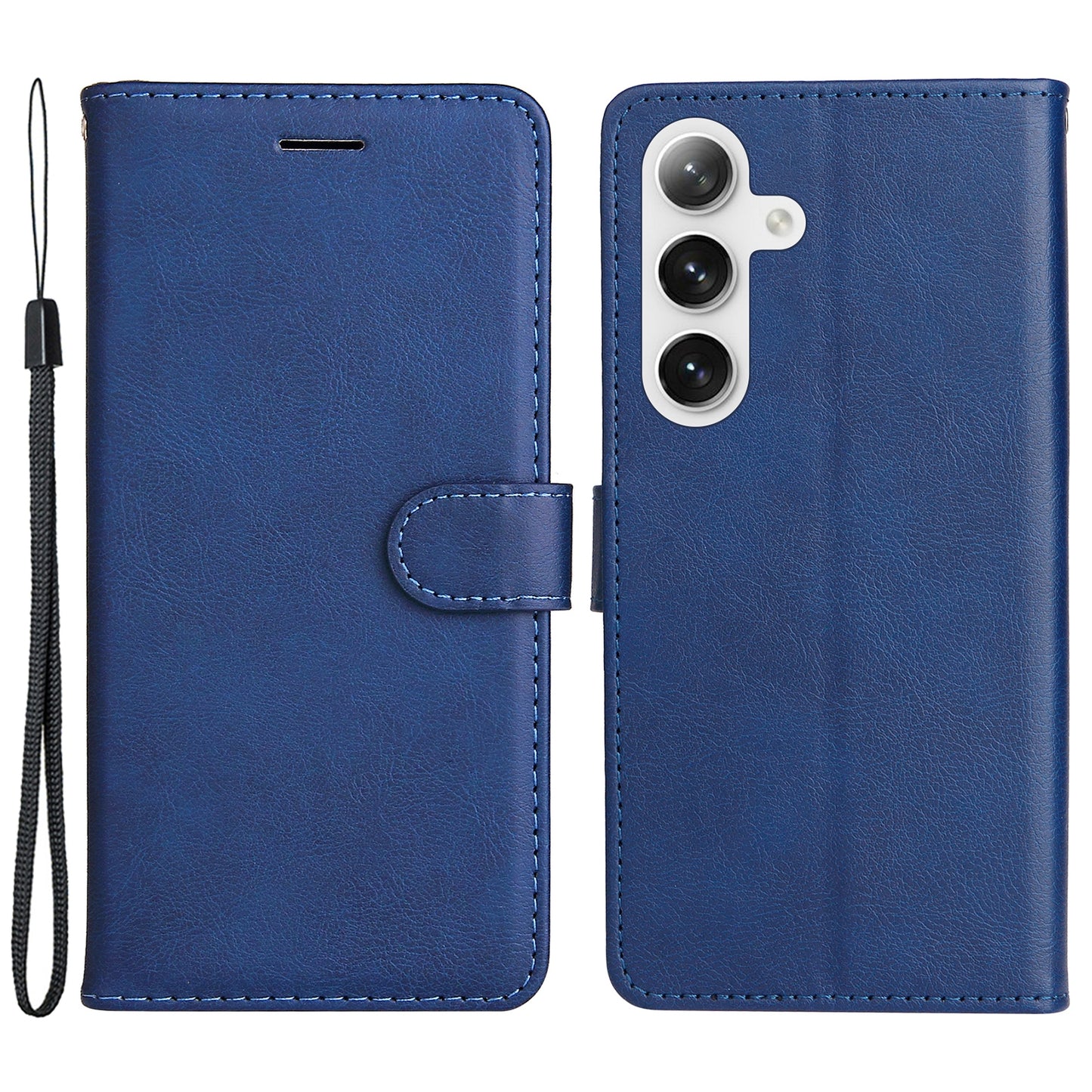 KT Leather Series-2 For Samsung Galaxy S24 Case Flip Solid Color Leather Phone Cover - Blue