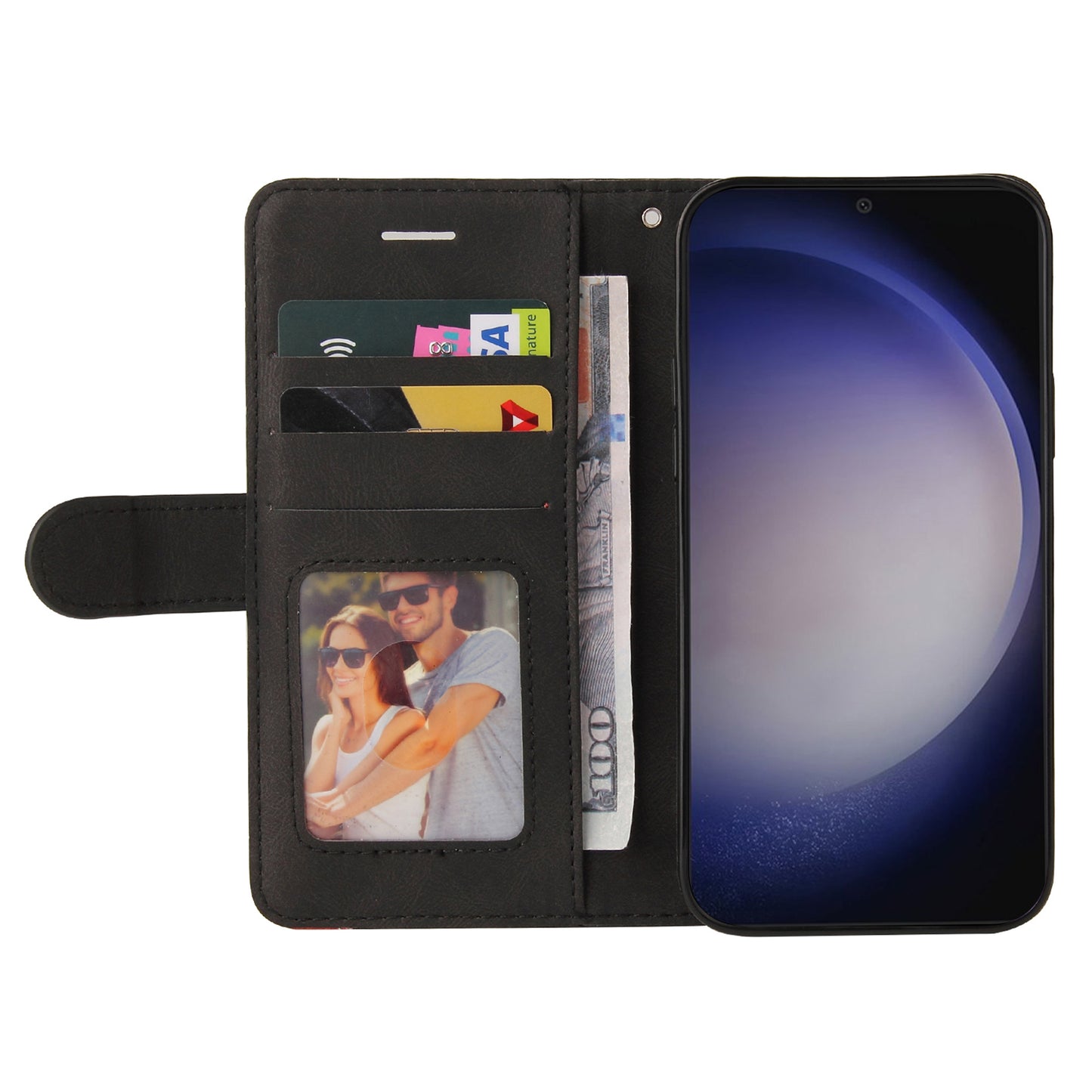 KT Leather Series-1 For Samsung Galaxy S24 Case Wallet PU Leather Splicing Phone Cover - Black