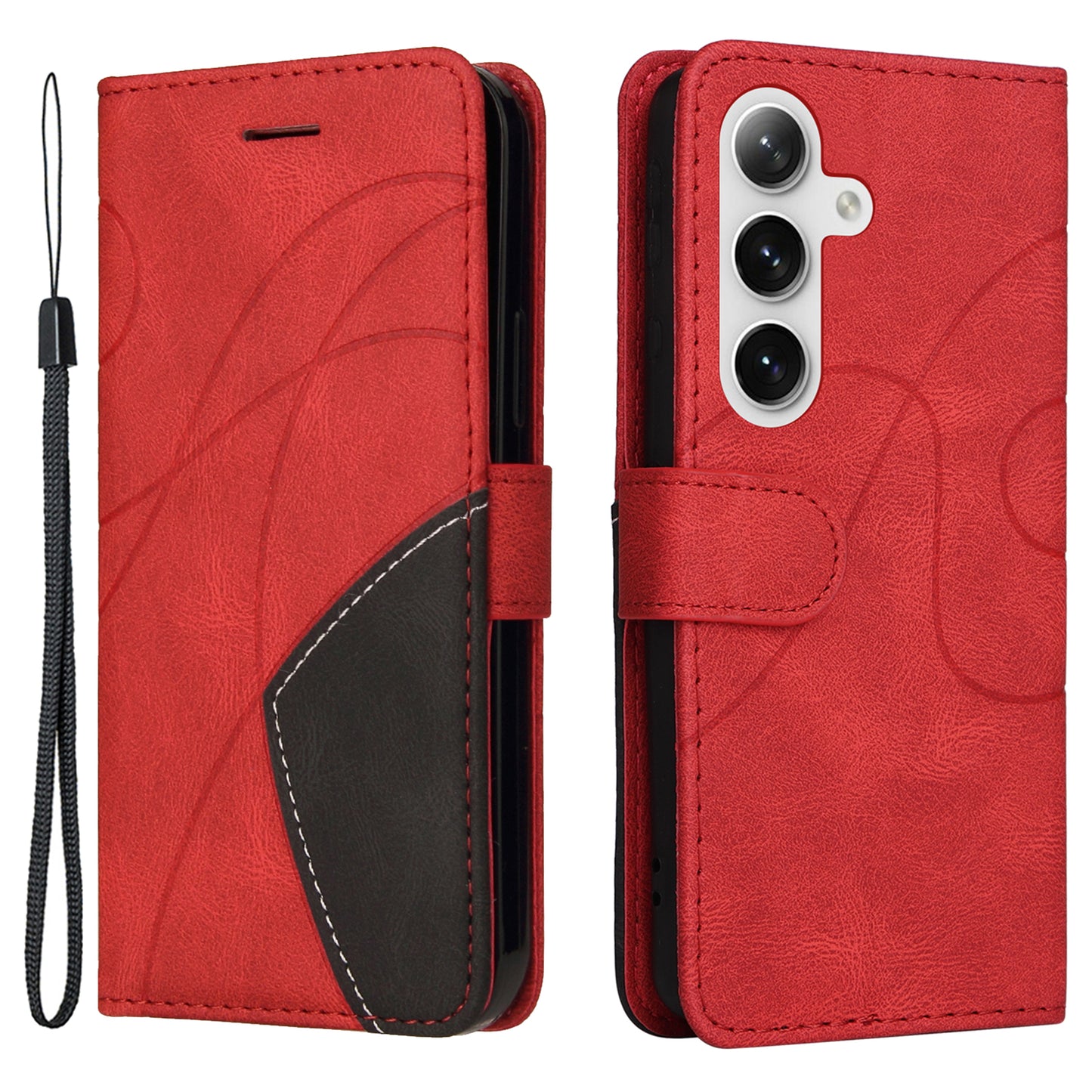 KT Leather Series-1 For Samsung Galaxy S24 Case Wallet PU Leather Splicing Phone Cover - Red