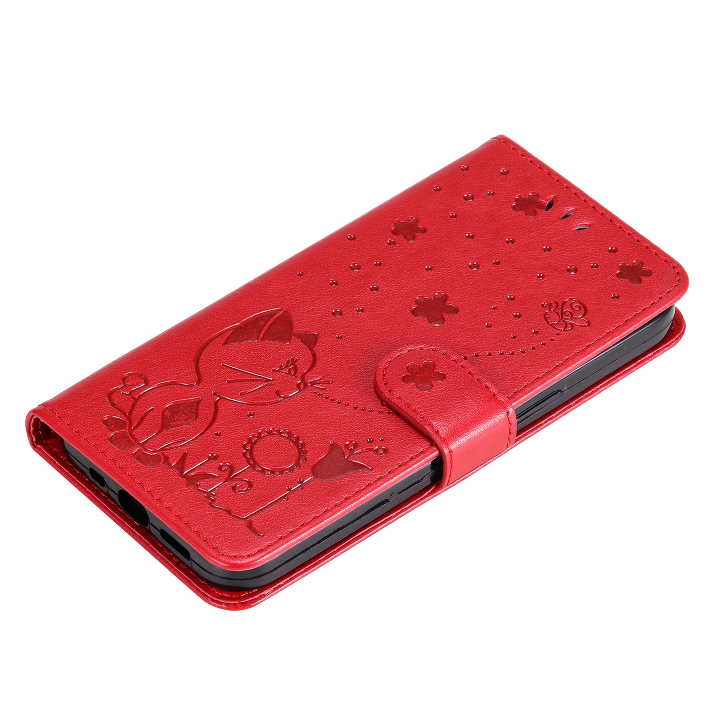 KT Imprinting Flower Series-4 For Samsung Galaxy S24 Case Cat Imprinted Leather Cover - Red